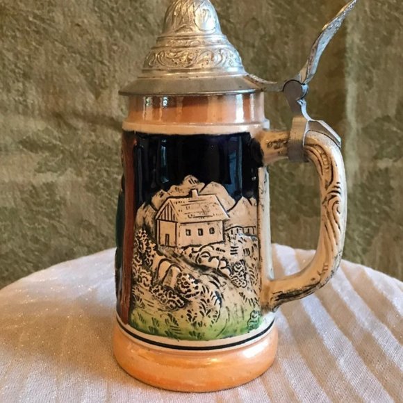 Beer Stein from West Germany - Ceramic Mug with Pewter Lid - Picture 3 of 8